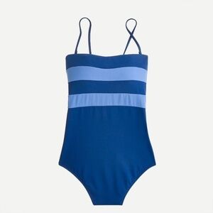 J. Crew Color Block Bandeau One Piece Swimsuit in Ocean Steel Blue